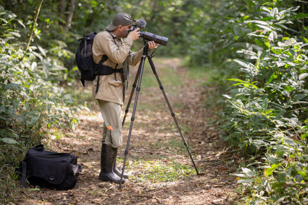istock Man photographing and filming in the Amazon rainforest. 2159539562