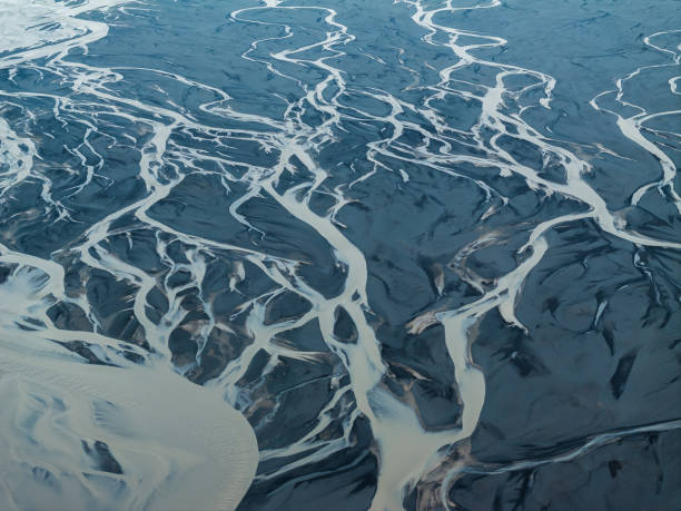 istock Aerial view of braided river patterns in Iceland. 2159551270