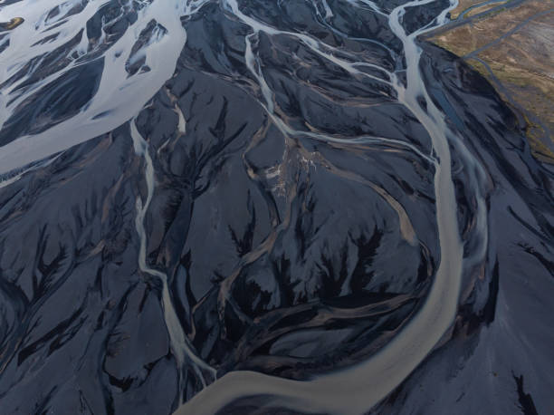 istock Aerial view of braided river patterns in Iceland. 2159551275