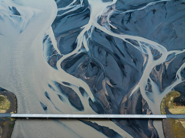 istock Aerial view of braided river patterns in Iceland. 2159551293