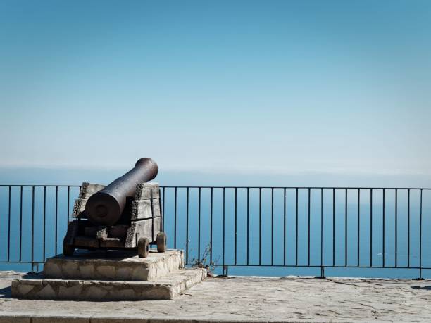 Ancient cannons of defense weapons in the old fortress, the island of Cyprus