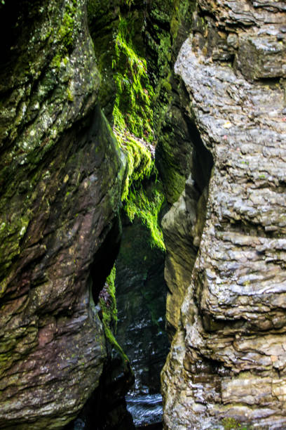 The towns name, Devils Bridge, refer to the three stacked bridges, constructed hundreds of years apart, stacked on top of each other, without the previous bridge being demolished.