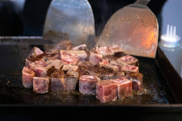 istock Grilled Kobe beef cube, Kobe beef teppanyaki steak. 2159555714