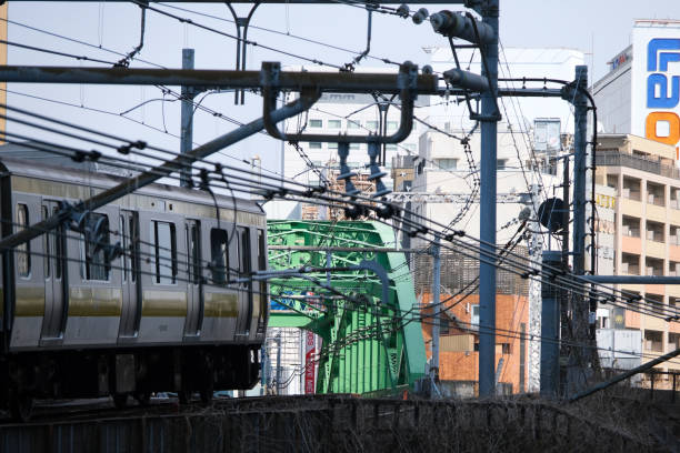 Metro train riding in Chiyoda Ward, Tokyo, Japan.