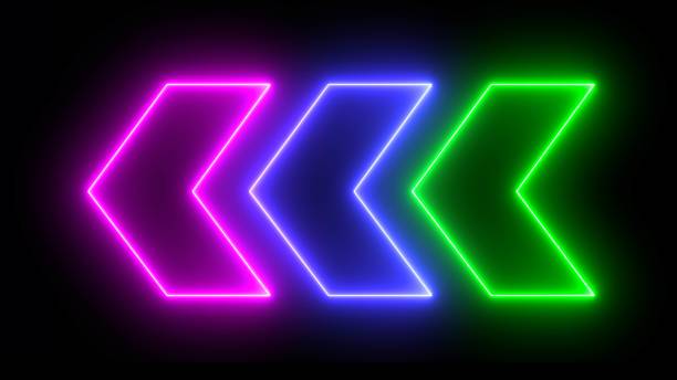 istock Neon arrow icon. Glowing blue neon light arrows pointing to the left. 2159566703