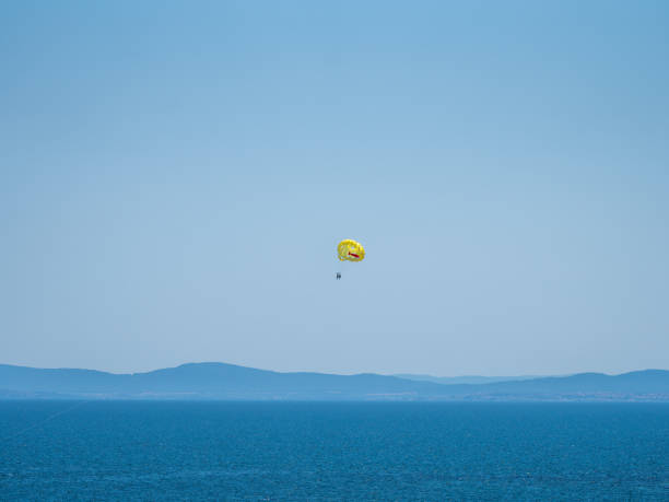 parachute fail falling in middle of ocean sea,background blue sky travel summer vacation tourism, para sailing in pattaya city thailand ,9th february 2019