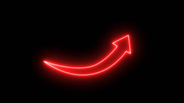 istock Neon growing arrow icon. 3d rendering. Neon red arrow sign and symbol. Neon arrow points right, glowing in the dark. 2159568356
