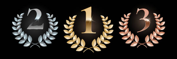 istock Set of gold, silver and bronze rating frames with laurel wreaths. First, second, third place.  Vector premium template. 2159568611