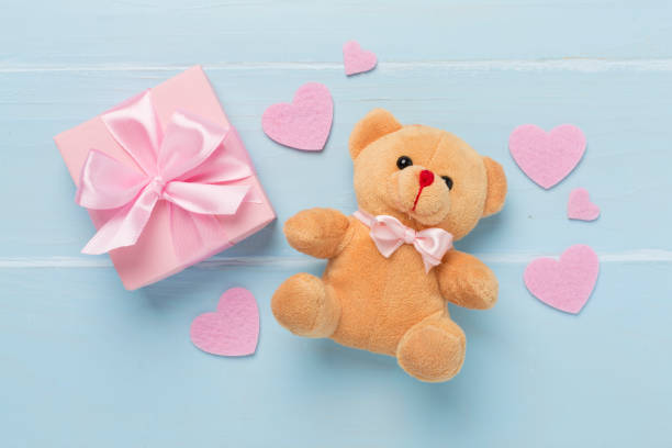 istock Valentines day composition with gifts on wooden background, top view. 2159568656
