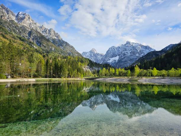 istock Kranjska Gora lake with snowy mountains reflected, Slovenia 2159569219