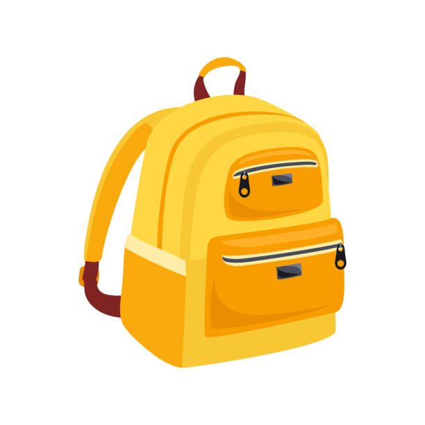 gelber rucksack isoliert auf weißem hintergrund. vektor cartoon flache illustration. - schulranzen stock-grafiken, -clipart, -cartoons und -symbole