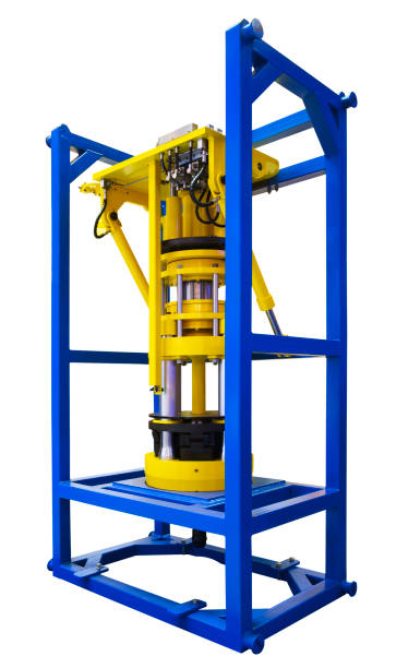 istock Large industrial hydraulic press in blue frame isolated on white background 2159576064