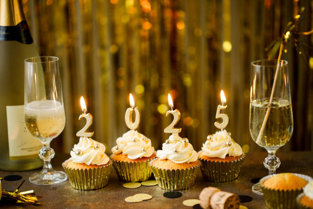istock Happy New Year 2025 celebration with food and drinks 2159578539