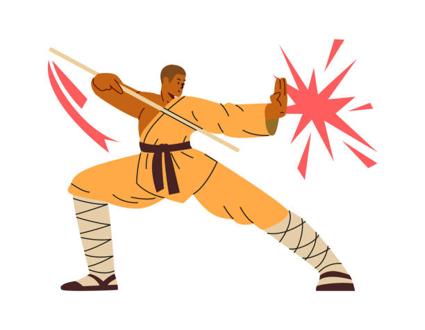 istock Vector illustration of a Wushu athlete - traditional martial arts. 2159579485