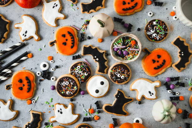 istock Different types of Halloween homemade gingerbread cookies 2159579646