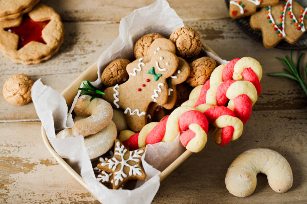 istock Small plate with Christmas cookies on festive table 2159581459