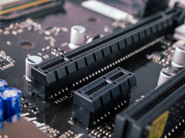 istock psi express port connector on the motherboard, high-speed data bus in a computer 2159583231