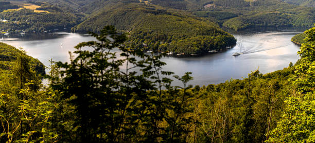 the rursee dam and lake in germany from above panorama