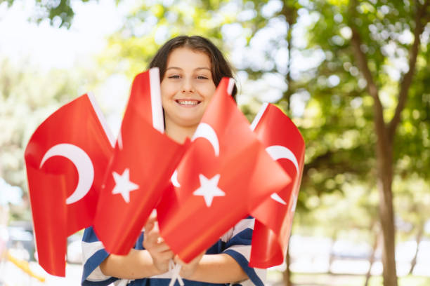 istock Little Girl With Turkish Flags 2159589620