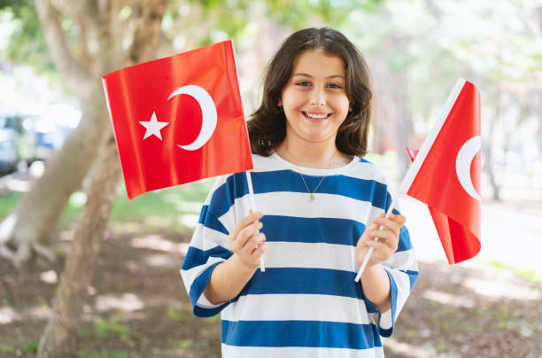 istock Little Girl With Turkish Flags 2159589622