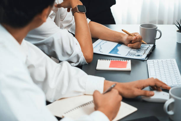 istock Group of diverse office worker employee working together. Prudent 2159590836