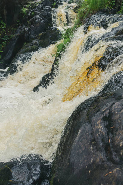 istock a bubbling fast cold river with cliffs and waterfalls, a mountain river with rapids 2159591635