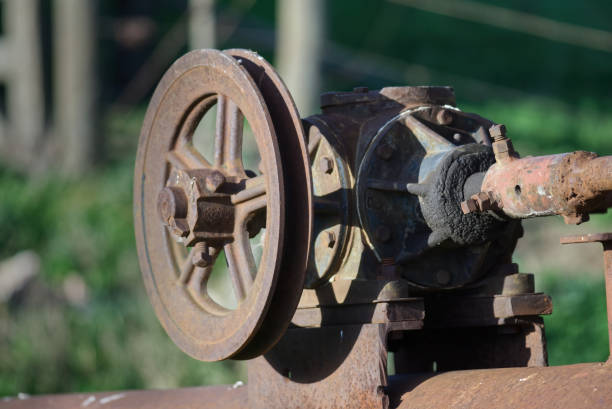 istock Rustic Machinery Vintage Transmission System with Axle and Pulley 2159593579