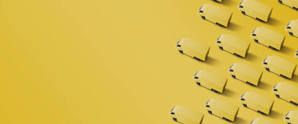 istock pattern of various yellow toy trucks 2159595577