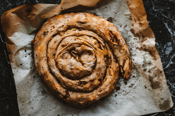 Traditional Yugoslavian Homemade Burek stuffed with potatoes - also called \