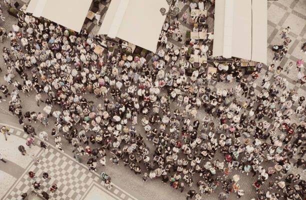 Crowd of people from above in Old Town Square, Prague