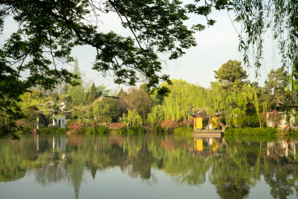 Yangzhou, China - April 9, 2024. Scenery of Slender West Lake in springtime, Yangzhou, China