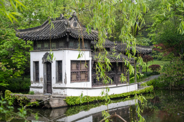 Yangzhou, China - April 10, 2024. Traditional Chinese architecture at Slender West Lake, Yangzhou, China