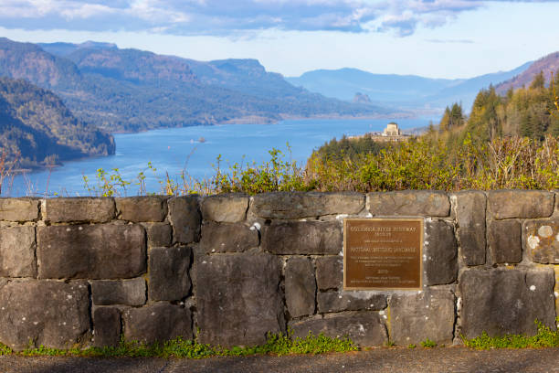 A bronze plaque at the Women's Forum in the Columbia River Gorge reads, \