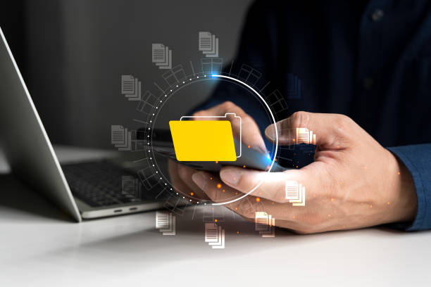 istock Electronic document management system concept, searching and business managing files online document database. 2159605674