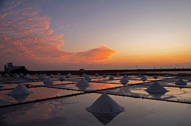 Salt pan with sunset in Tainan, Taiwan