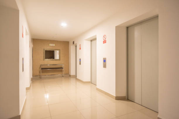 istock lobby entrance of apartment with elevator 2159607867