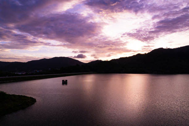 Landscape mountains nature view from Drone camera in sunset or sunrise sky background