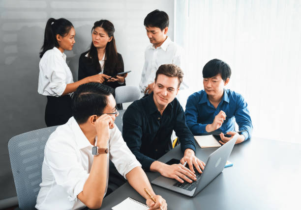 istock Group of diverse office worker employee working together. Prudent 2159611446