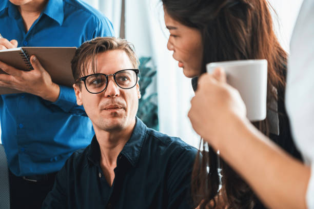 istock Group of diverse office worker employee working together. Prudent 2159611532