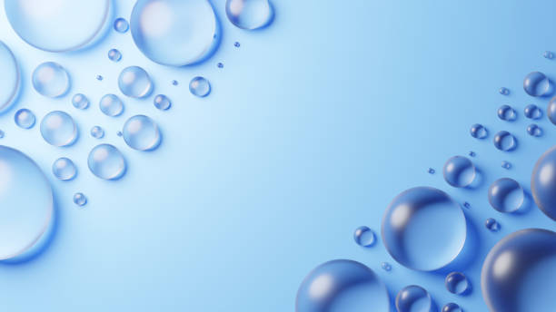istock 3D Illustration.Multiple clear round glasses on light blue background. Overhead view. Copy space. (Horizontal) 2159611610