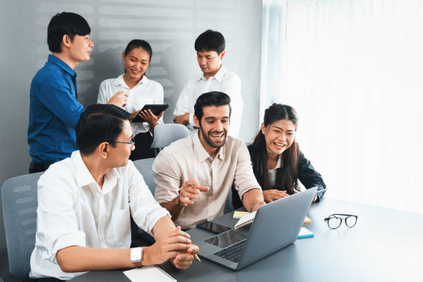 istock Group of diverse office worker employee working together. Prudent 2159613201