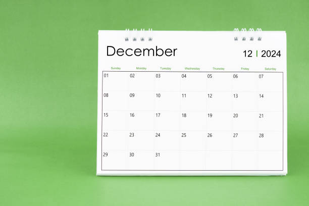 istock December 2024 desk calendar isolated in green background. 2159614577