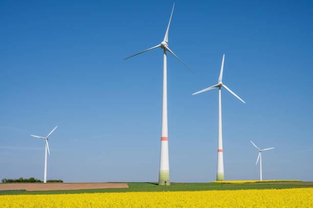 Wind turbines in a beautiful rural area seen in Germany