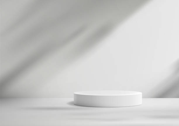 istock 3D White Podium with Shadow Cast on White Wall for Minimal Style Product Display, Nature Concept Mockup Showcase 2159624471