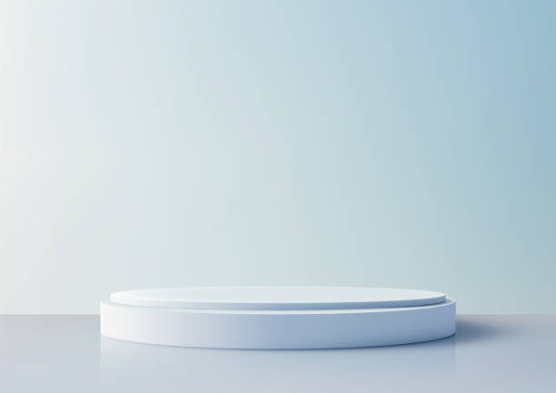 istock 3D White Podium Against Blue Sky Background for Nature Concept Product Display, Mockup,, Showcase 2159624498