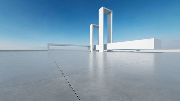 istock 3d render of abstract modern architecture with empty concrete floor, car presentation background 2159628031