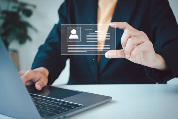 istock Digital identification or digital ID concept. Businesswoman use laptop and hand touch virtual screen of digital identification card to accessing databases by digital identity for cyber security. 2159628184