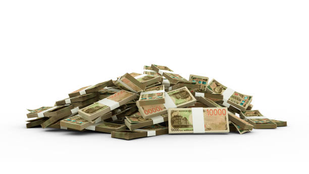 istock 3D Stacks of  Japanese yen notes isolated on white background, yen bundles 2159630433