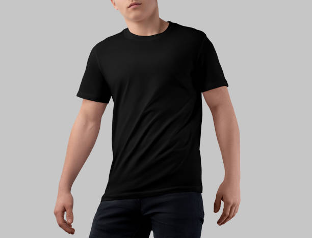 istock Casual black cotton crew neck t-shirt template for guy, front view, shirt for design, pattern, branding, advertising. 2159631994