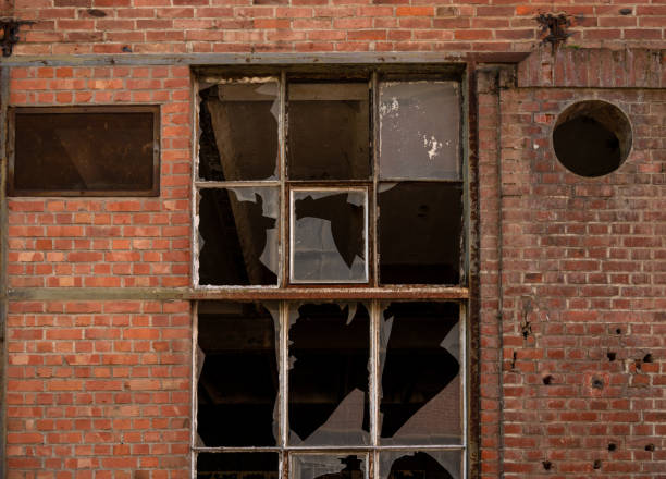 Broken windows of an abandoned factory, lost place